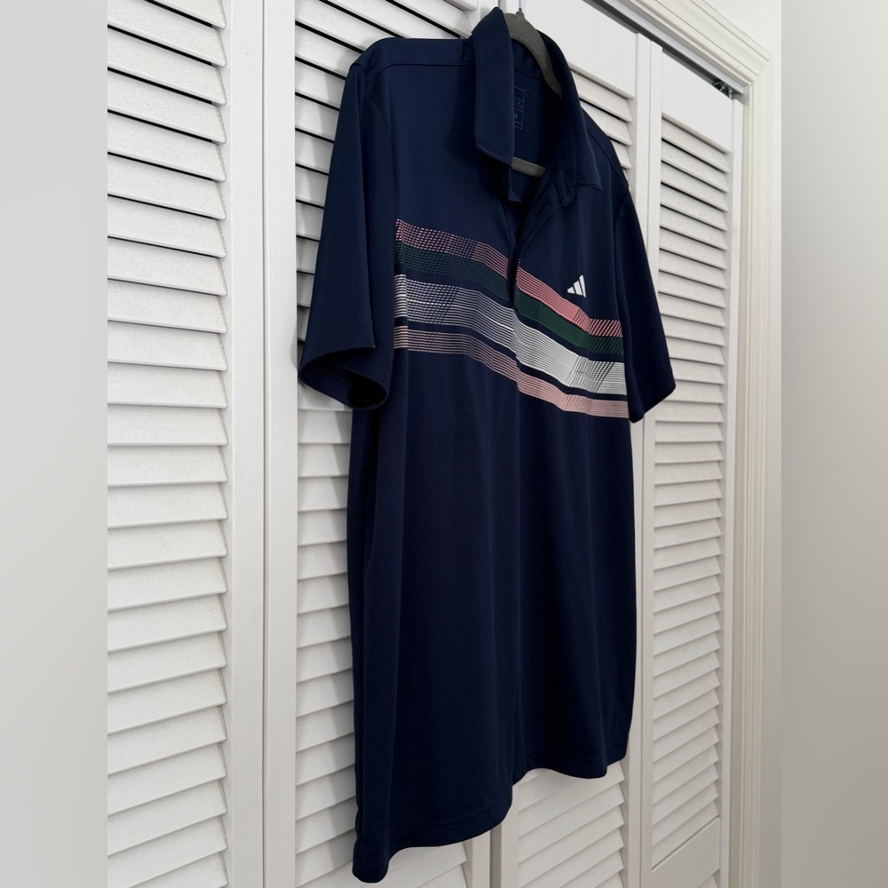 Adidas Men's Polo Shirt with Multicolor Stripes Size Large - Picture 2 of 8